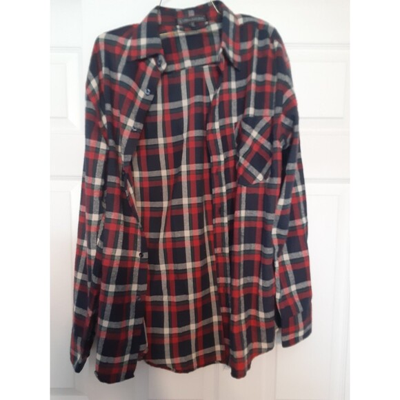 NWOT Urban Republic XL Flannel Shirt Red Blue Plaid Slim Button Up Long Sleeves - Picture 2 of 10